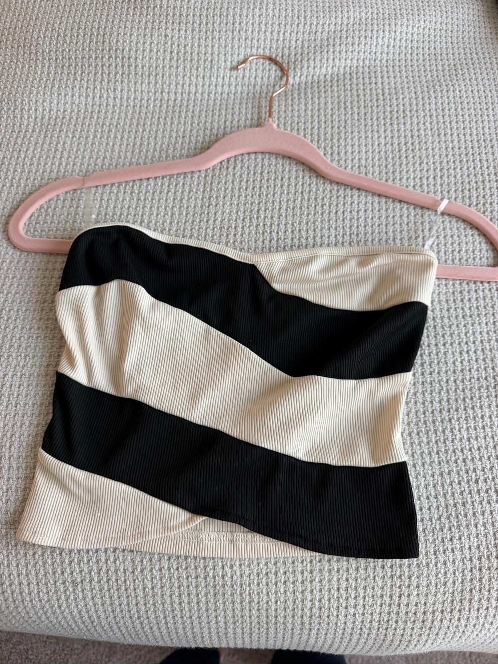 Striped Black and Cream Strapless Tube Top - Women's